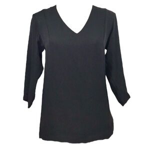Theory Silk Blouse Black 3/4 Sleeve V-Neck
